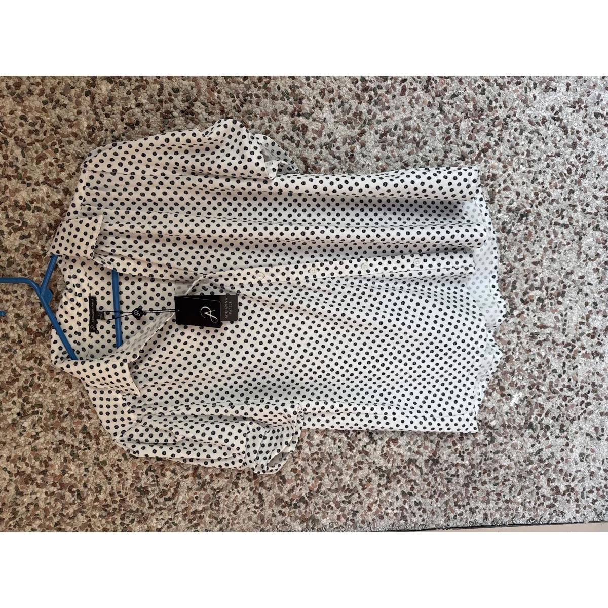 Nwt Adrianna Papell Printed Dot Knit Moss Crepe Blouse Size L